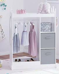 The unit has a hanging rack in the middle for clothes and an open cabinet at the bottom for shoes, toys, and other stuff. Utex Kids Dress Up Storage With Mirror And Storage Binkids Play Armoire Dress Bid 2 Auction