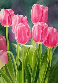 Rosy Pink Tulips Painting By Sharon Freeman Rosy Pink Tulips Fine Art Prints And Posters For Sale Watercolor Tulips Tulips Art Tulip Painting