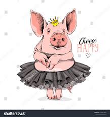 Cute Pig In A Ballerina Tutu And In A Princess Crown Choose Happy Lettering Quote Humor Card Poster T Shirt Compos Funny Cards Cute Pigs Lettering Quotes