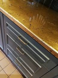 Gold Brass Or Copper Leaf Kitchen Worktop Sealed With Resin Kitchen Worktop Kitchen Dark Blue Kitchens