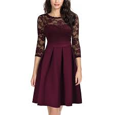 Missmay Womens Vintage Floral Lace 2 3 Sleeve Cocktail Party Dresses For Women Burgundy Xxl