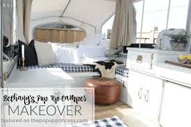We've seen other examples of the expandable trailer do similar heights, but none of them come out to look quite as luxurious as this. Bethany S Pop Up Camper Makeover The Pop Up Princess Camper Makeover Pop Up Camper Remodeled Campers