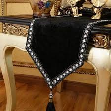 Elegant European Style Luxury Jewel Accented Dustproof Table Runner Black Dantel Kendin Yap Moda Cuval Bezi