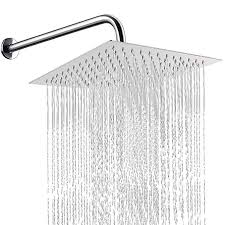 12 Inch Shower Head With 15 Inch Extension Arm Nearmoon Square Rain Shower Heads High Pressure Large Stainless Steel Rainf Shower Arm Shower Heads Diy Shower