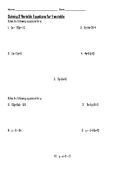Solving 2 Variable Equations For 1 Variable Equations Linear Equations Solving