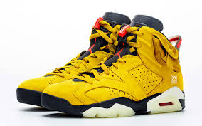 La flame's air jordan 6 british khaki colorway is set to release on friday (april 30) on nike's snkrs app among select retailers. Jordan Brand Shut Down Release Rumors Of The Yellow Travis Scott Air Jordan 6 House Of Heat