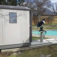 Keter 4x6 Shed As A Roll Off Observatory It Is Placed On A Wood Platform And Rolls Back And Forth On Machine Skates