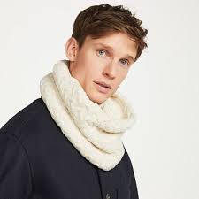 Merino Wool Infinity Cabled Snood Natural