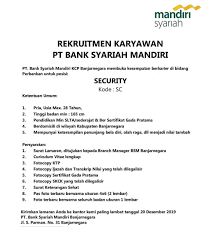 Dibutuhkan staff admin untuk perusahaan syarat : Pt Bank Syariah Mandiri Pt Bank Syariah Mandiri Kcp Banjarnegara Membuka Kesempatan Berkarier Di Bidang Perbankan Untuk Posisi S Perbankan Pendidikan Karier