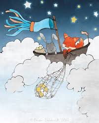 Fox And Rabbit Art Print Catching Stars Illustration Etsy Star Illustration Red Fox Art Animal Nursery Art