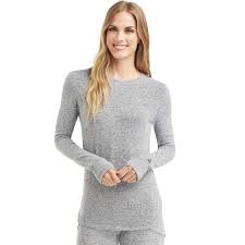Cuddl duds denim & co. Cuddl Duds 8420217 Women Top Soft Knit Long Sleeve Crew Whit Thumbholes Grey S Walmart Com