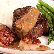 Steak And Scallops With Champagne Butter Sauce Video Scallop Recipes Steak And Scallops Recipe Dinner Recipes