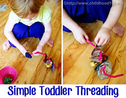 Sing a long with a music player. Simple Toddler Threading Activity