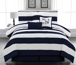 5 out of 5 stars. Amazon Com 7pc Microfiber Nautical Themed Comforter Set Navy Blue And White Striped Full Queen And King Sizes King Kitchen Dining