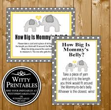 Whose terrible idea was that? How Big Is Mommy S Belly Baby Shower Game Printable Yellow Elephant Neutral Theme Wittyprintables