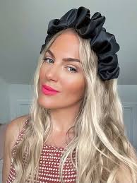 Black Silk Satin Scrunchie Crown Rouched Hair Band Headband Scrunch Ruffle  UK Bride to Be Statement Piece
