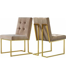 Where to buy upholstered dining chairs? Beige Velvet Modern Boxy Geometric Dining Chair Gold Legs Set Of 2