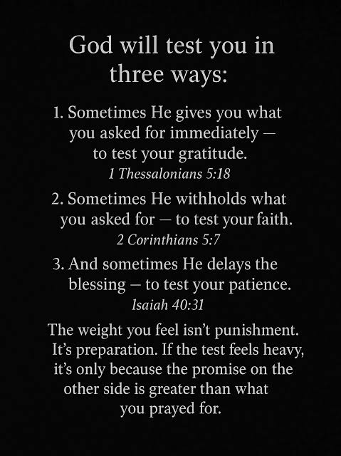God's tests reveal inner strength through gratitude, faith, and patience