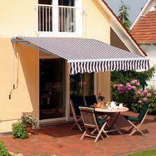 Outsunny 10 X 8 Retractable Sun Shade Patio Window Awning White Coffee Stripe Walmart Com In 2021 Patio Windows Awning Over Door Window Awnings