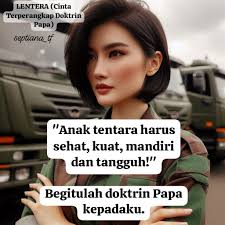 Anak tentara harus sehat, kuat, mandiri dan tangguh!" --- "Len, tumben  duduk di depan?" tanya Jehan. Kami satu kelas lagi. "Iya. Pengin suasana  yang beda." Aku menjawab demikian saja. Padahal, aku sedang