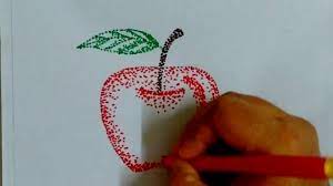 How To Draw Apple With Sketch Pen Dots Pointillism - Youtube