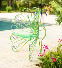 Height 155cm depth 55cm width 115cm seat height 45cm seat diameter 52cm. Metal Peacock Garden Chair With Green Gold And Purple Colors Wind And Weather