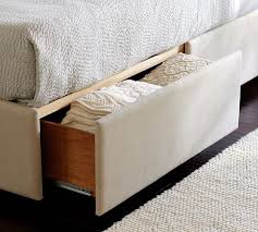 25 wide x 39 deep x 16 high. Upholstered Storage Platform Bed With Side Drawers Pottery Barn