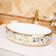 oval gold chinese countertop basin