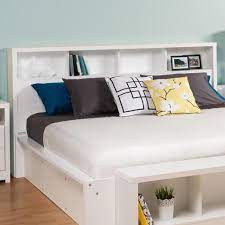 What to look for in a king size bed frame. King Size Bookcase Headboard With Storage Shelves In White Headboard With Shelves Bookcase Headboard Headboard Storage