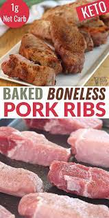 The boneless pork ribs are the tail end of a whole pork loin cut in half and scored to make ribs. so, think of these ribs as lean pork chops . How To Cook Boneless Pork Ribs In The Oven Fast Low Carb Yum
