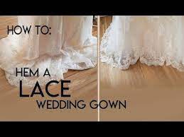 The lace detailing adds enough definition for the dress to stand out without being too loud. How To Sew A Lace Applique Hem Onto A Bridal Gown Hem A Lace Wedding Dress Youtube Diy Wedding Dress Wedding Dresses Lace Sewing Wedding Dress