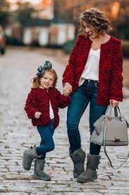 Mommy Me Burgundy Pom Pom Heart Cardigans For Valentine S Day Mother Daughter Matching Outfits Mom Daughter Outfits Mother Daughter Outfits