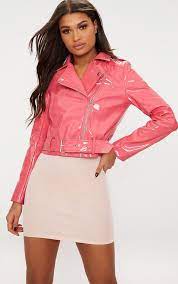 Pink High Shine Vinyl Biker Jacket Pink Jacket Outfit Womens Dresses Uk Leather Jackets Women