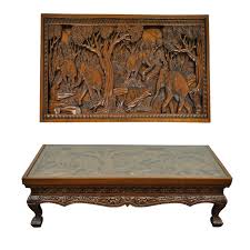 Antique carved coffee table glass top. 20th Century Vietnamese Hand Carved Asian Coffee Low Table With Elephant Scene For Sale At 1stdibs