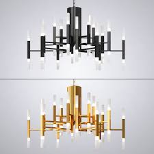 Elegant gold leaves with black boxed cage, looks classic, modern and unique; Gold And Black Chandelier Creative Tube Lights 3d Model