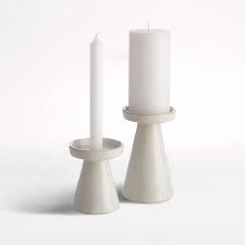 This pillar 3 piece glass candle holder set will add a special touch to any space. Candle Holders Lanterns Crate And Barrel
