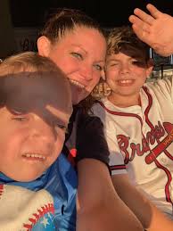 Here he is!! At the Braves game!! Thank you so much Tim and Angela L.!💙  more pics to come... We are all here, but daddy and Slate missed first  round of pics