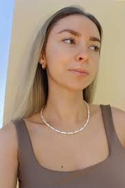 Natural Shell Beaded Necklace in 14k Gold Filled for Women · Trendy Beach  Jewelry · Gold Strand Necklace White Gem