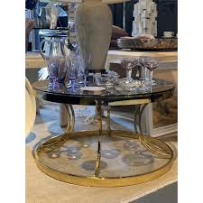 Steel infinity table (18x18x18.5) with 3/8 tempered glass top. Vintage Gold Round Coffee Table H42xd76cm Topaz Glass Top Sourced Usa Becker Minty