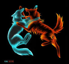 Fire And Ice Wolf Wolves Fighting Fire And Ice Anime Wolf
