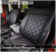 2011 2012 Jeep Wrangler Black With Red Stitch Quilted Leather Seats Ultimate Comfort Canadaseatskins Com Lea Jeep Seats Leather Car Seats Jeep Interiors