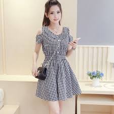 Summer Trends Korean Fashion Sweet Off Shoulder Plaids Checks Slim Casual Dress Ebay Wanita