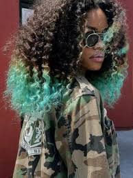 Curly Dip Dyed Hair In Turquoise Hair Colors Ideas Natural Hair Styles Hair Styles Curly Hair Styles