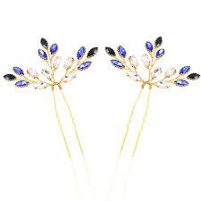 Bridal hair pins, pearl crystal flower wedding hair pins, hair jewelry hair vine wedding hair accessory, periwinkle blue and gold hair piece. Amazon Com Barode Bride Wedding Hair Pins Blue Crystal Bridal Headpieces Hair Accessories For Women And Girls Pack Of 2 Blue Beauty Personal Care