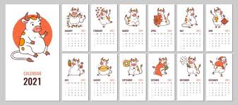 Find & download free graphic resources for calendar 2021. Premium Vector Design Of 2021 Calendar With Chinese New Year Symbol White Ox Vector Editable Template With Cover Monthly Pages And Cute Kids Characters Of Cow Week Starts On Sunday