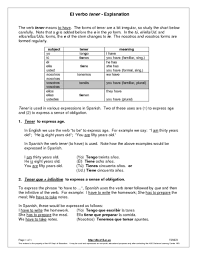 el verbo tener explanation graphic organizer for 6th 8th