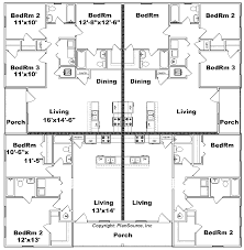 Townhouse three bed room home plan. 4 Plex Apartment Plan J0917 13 4