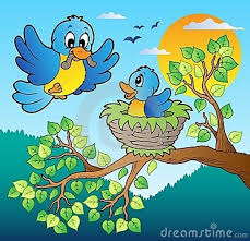 Bird On Tree Drawing For Kids Two Blue Birds With Tree Branch Cartoon Clip Art Bird Illustration Cartoon Birds