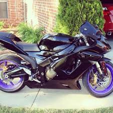 Black And Green Motorcycle Rims 06 Zx6r Black Fairings With Purple Wheels Purple Motorcycle Beautiful Bike Biker Love