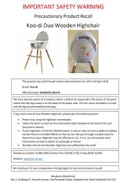 In a statement on monday, ncc commissioner thezi mabuzac said the commission has been made aware of a recall of certain products by tiger brand. Koo Di Recalls 80 Baby High Chairs Because The Legs Keep Falling Off News Need News